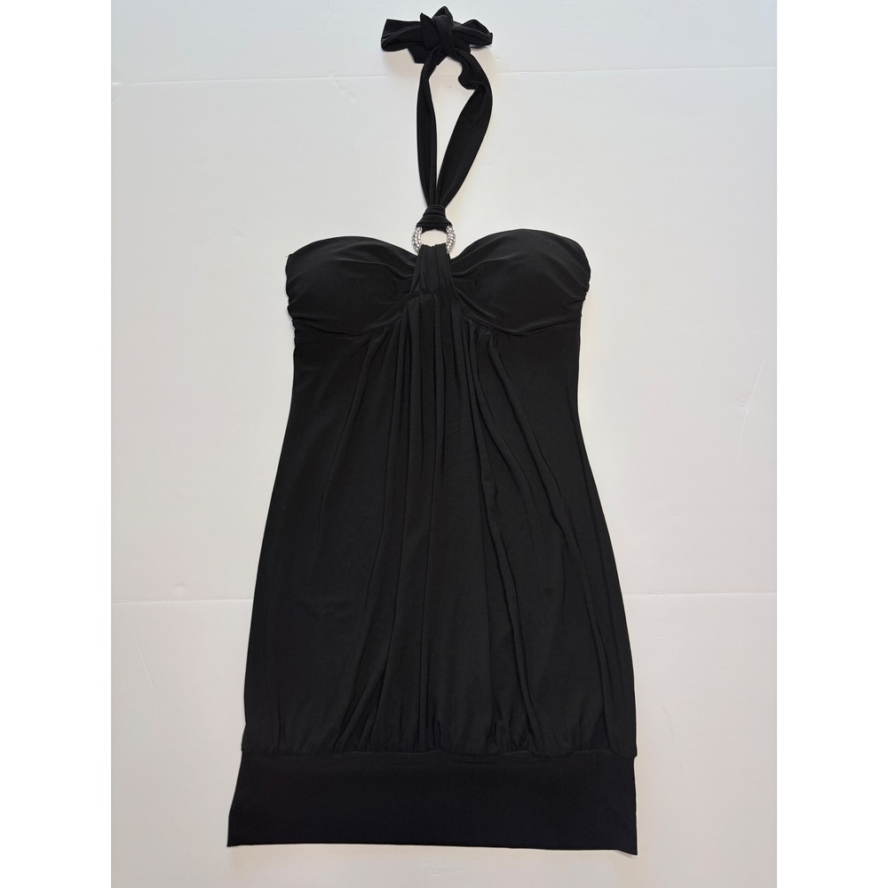 Taboo Halter Mini Dress Womens Small Black Rhinestone Y2K Clubwear